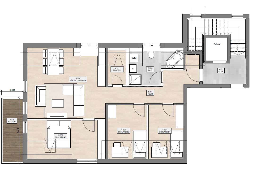 Grundriss einer 4-Zimmer-Wohnung